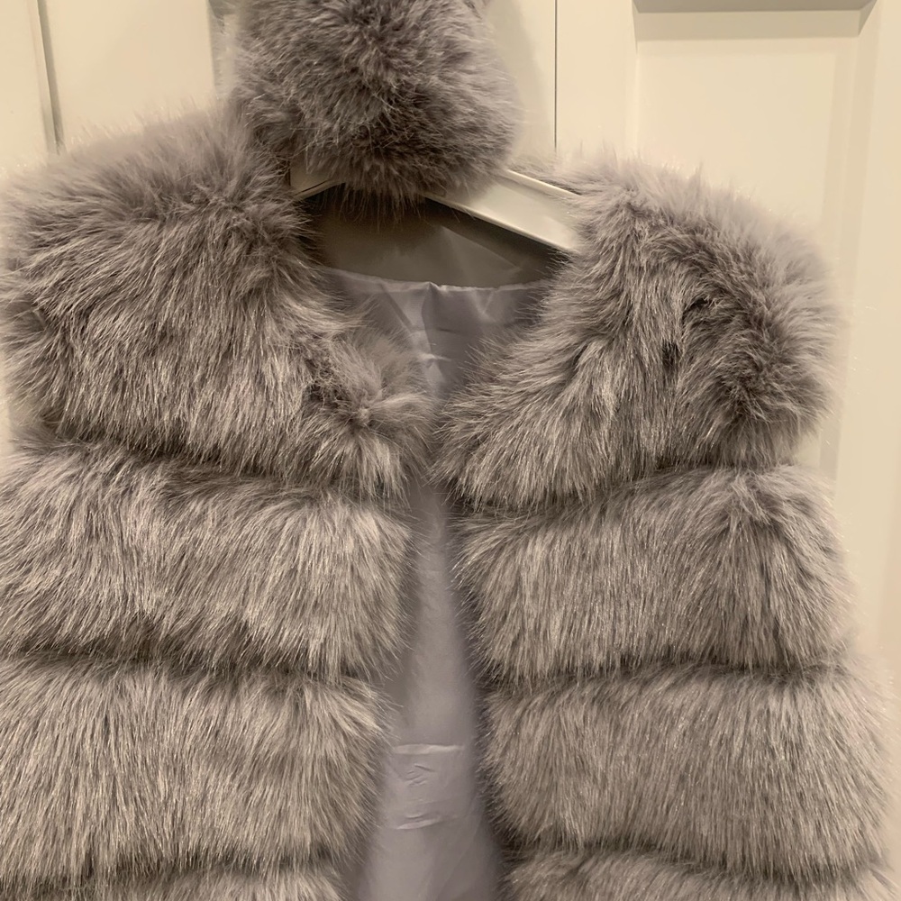 Beautiful Faux Fur Gray Vest with cuffs